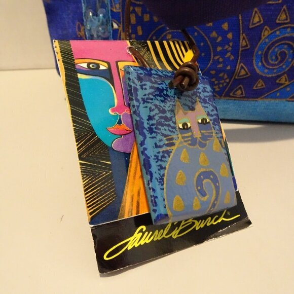 Indigo Cats Laurel Burch Small Canvas Purse Tote Handbag Blue NEW Beaded Sequin - Picture 4 of 8